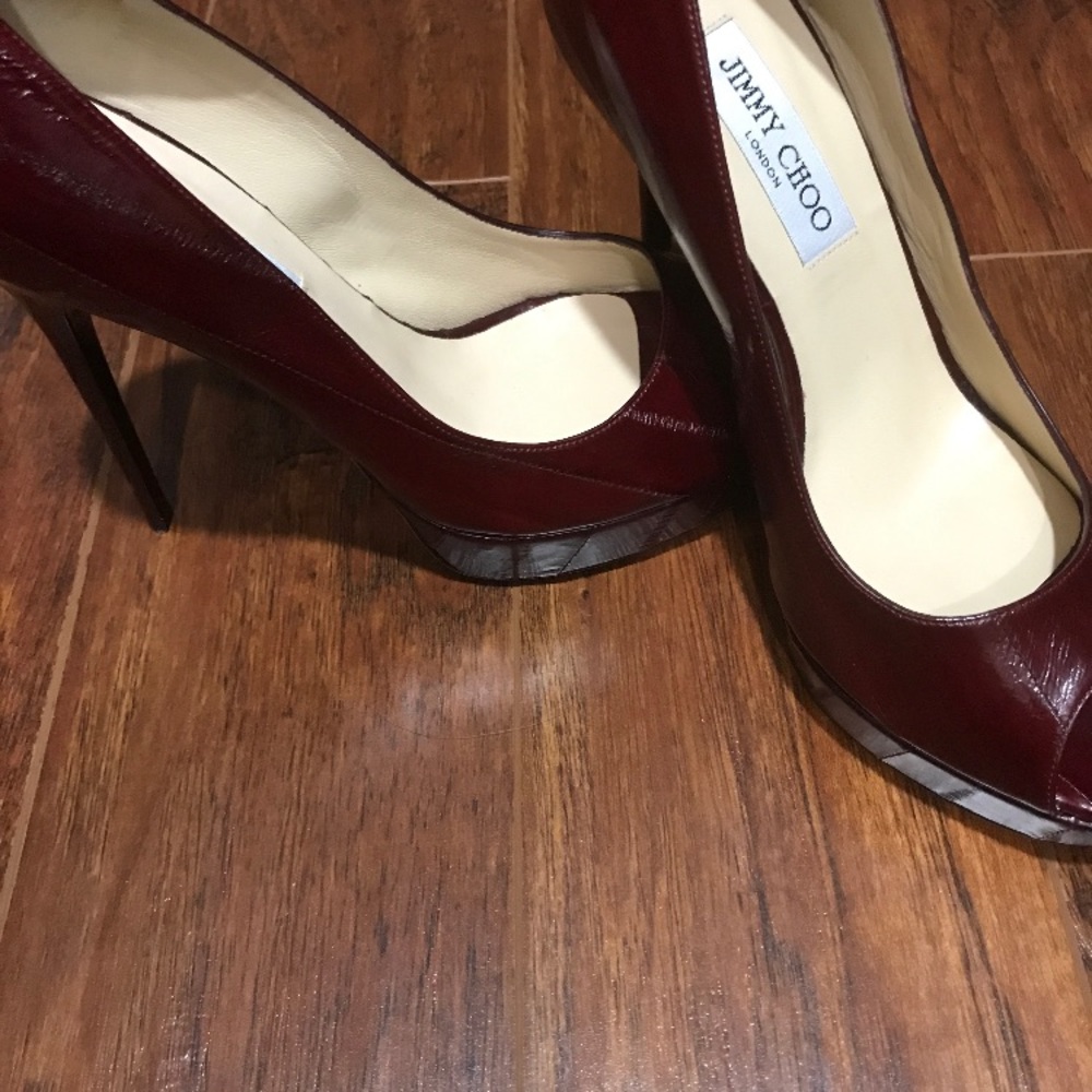Jimmy Choo peep toe heels burgundy